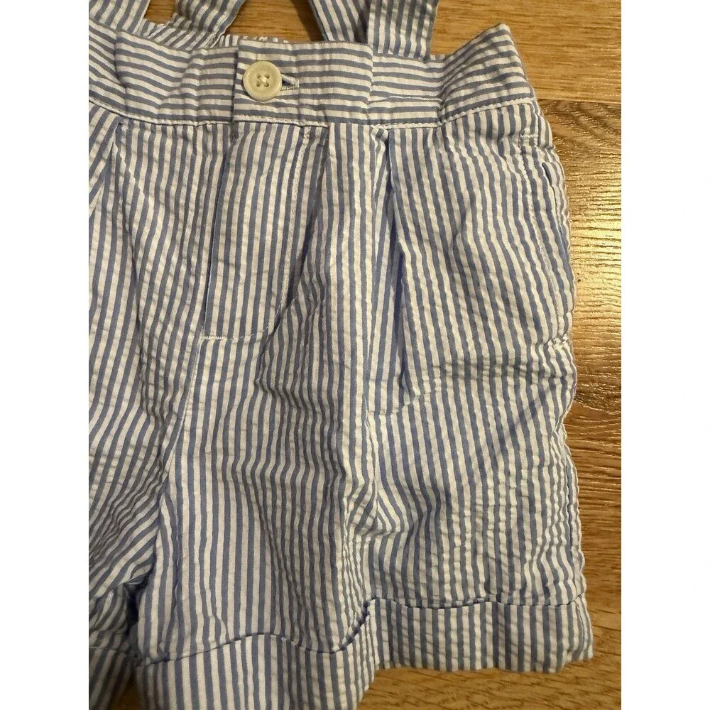 Ralph Lauren Baby Seersucker Shorts 9M‎ Blue White Striped Suspender